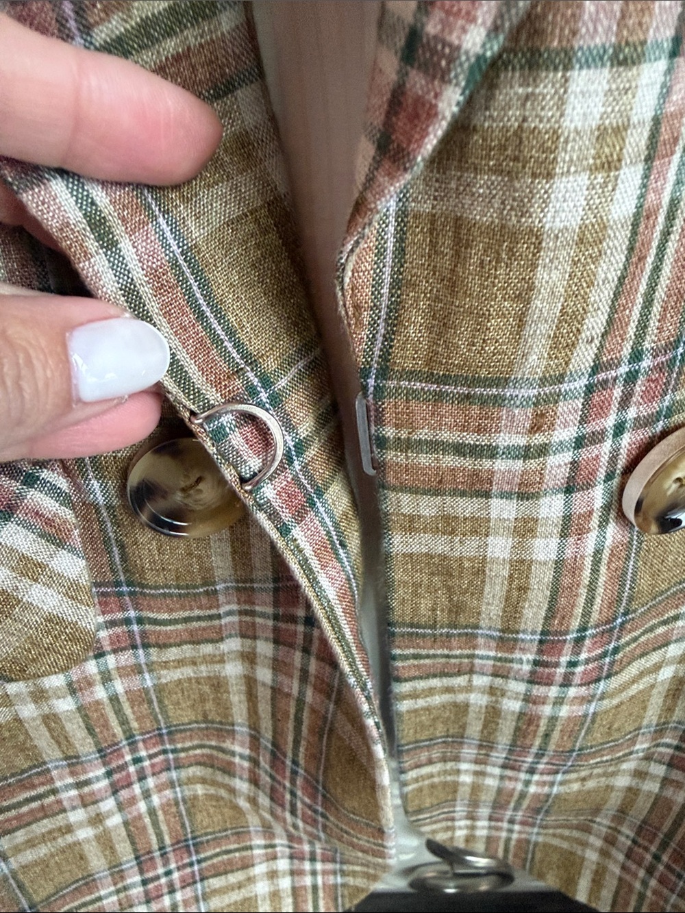 Veronica Beard Plaid Double-Breasted Blazer in Tan, Cream & Rust - Picture 3 of 7